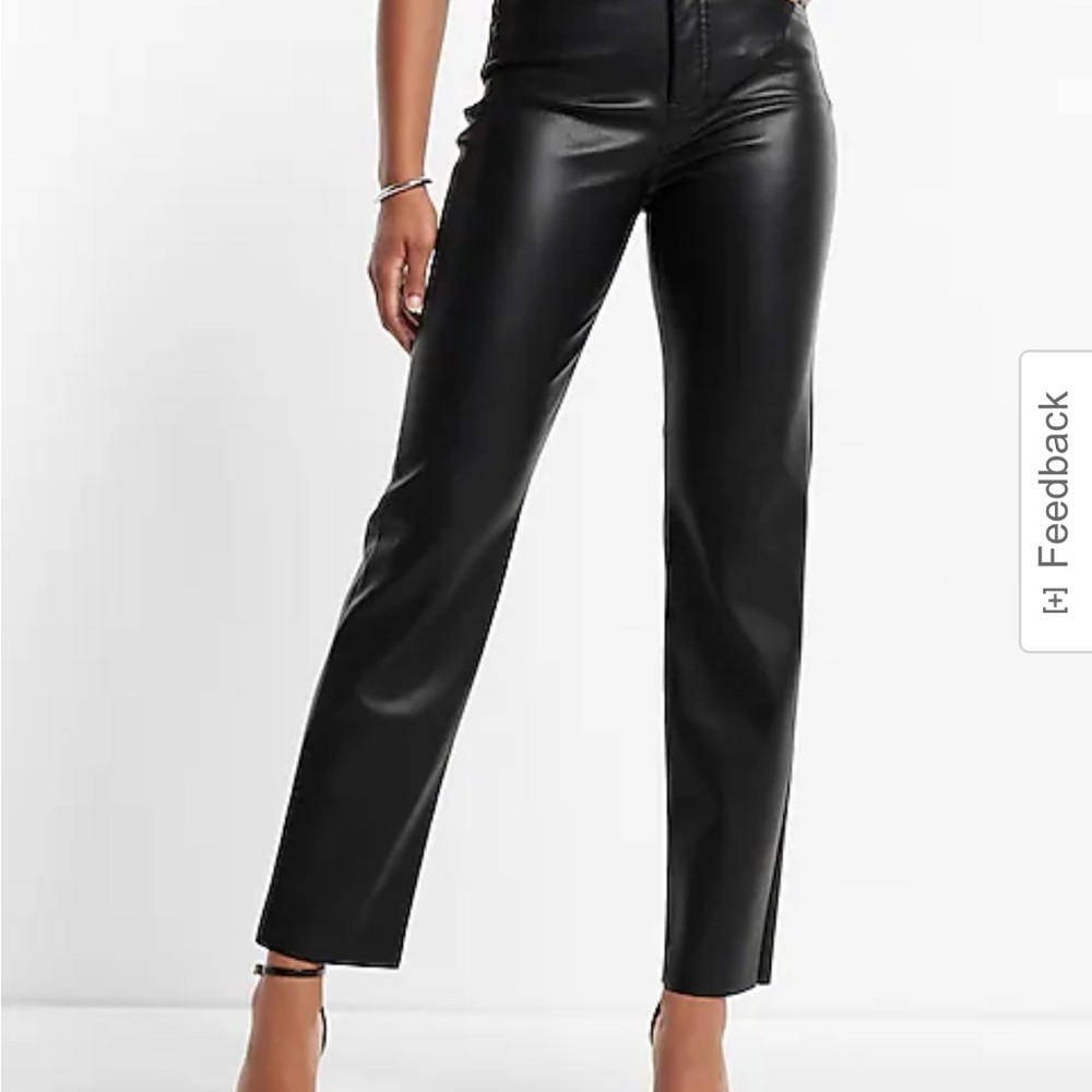 Express modern straight super high waisted PU leather pants in black, size 0